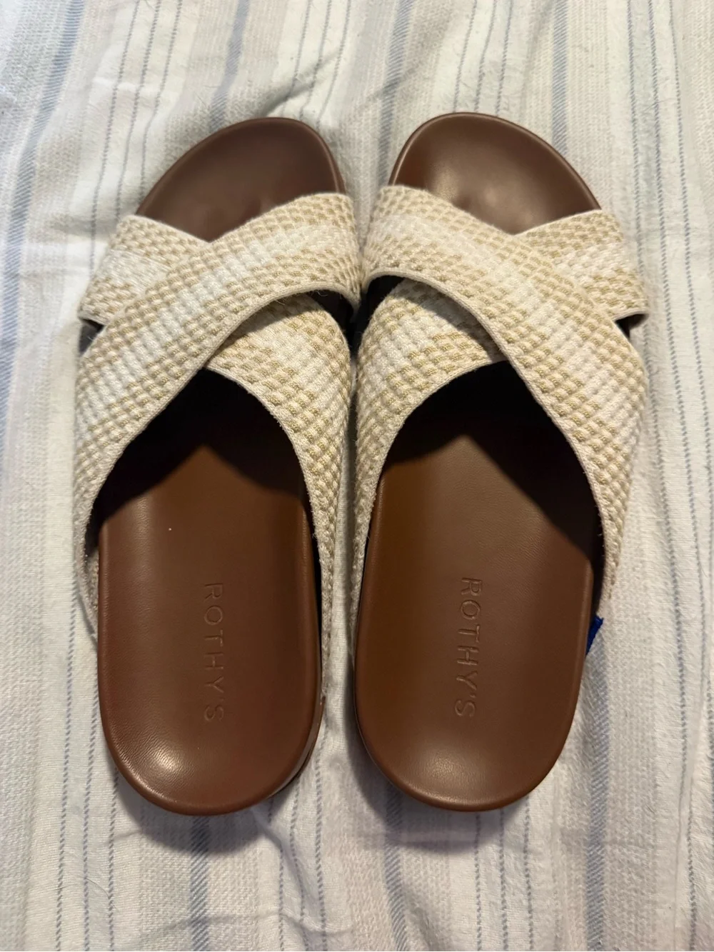 Rothy's Women's Crisscross Slide Sandals in Cream and Brown - Picture 1 of 6